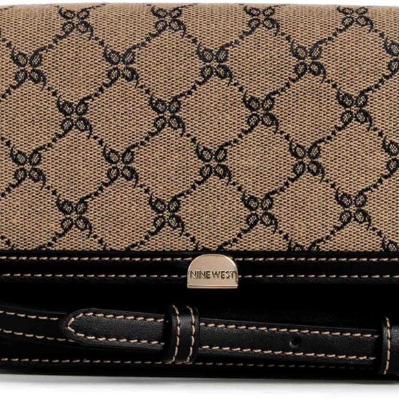 Women's Phone Wallet Crossbody Natural Logo Jacquard Snap Closure - Picture 1 of 2